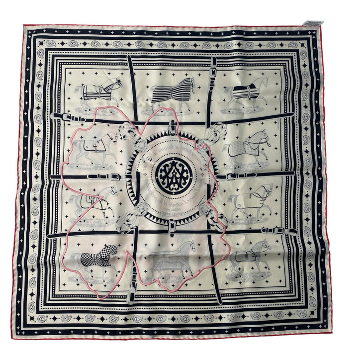 美品 エルメス HERMES レディース カレ55 馬着 京都マーブル フラワー シルク