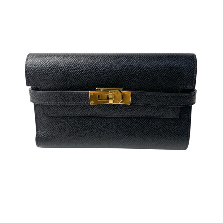 美品 エルメス HERMES ケリーウォレット ミディアム 黒 エプソン GD金具 D刻印 レディース