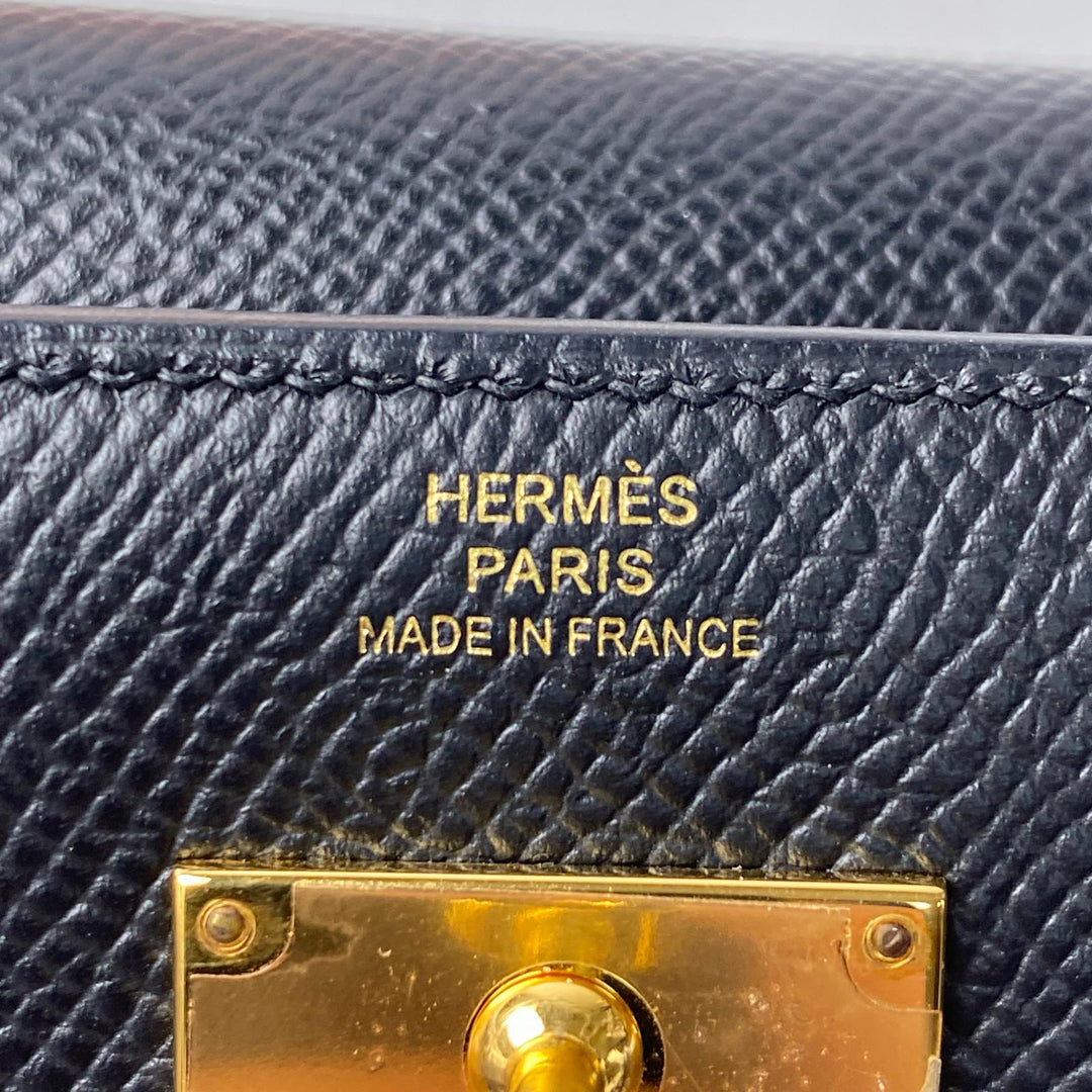 美品 エルメス HERMES ケリーウォレット ミディアム 黒 エプソン GD金具 D刻印 レディース