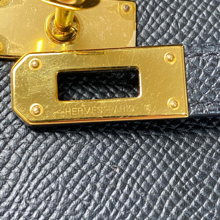 美品 エルメス HERMES ケリーウォレット ミディアム 黒 エプソン GD金具 D刻印 レディース