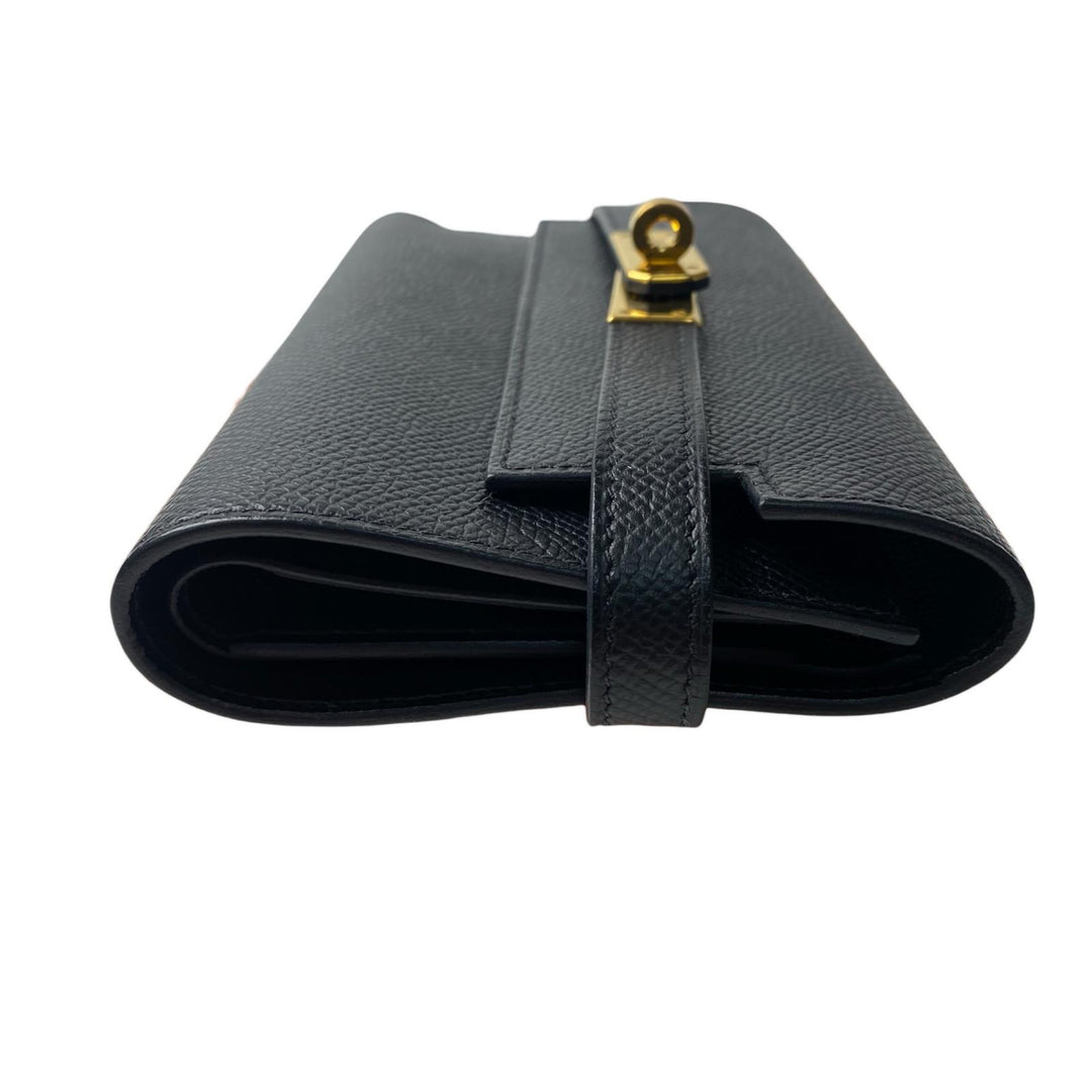 美品 エルメス HERMES ケリーウォレット ミディアム 黒 エプソン GD金具 D刻印 レディース