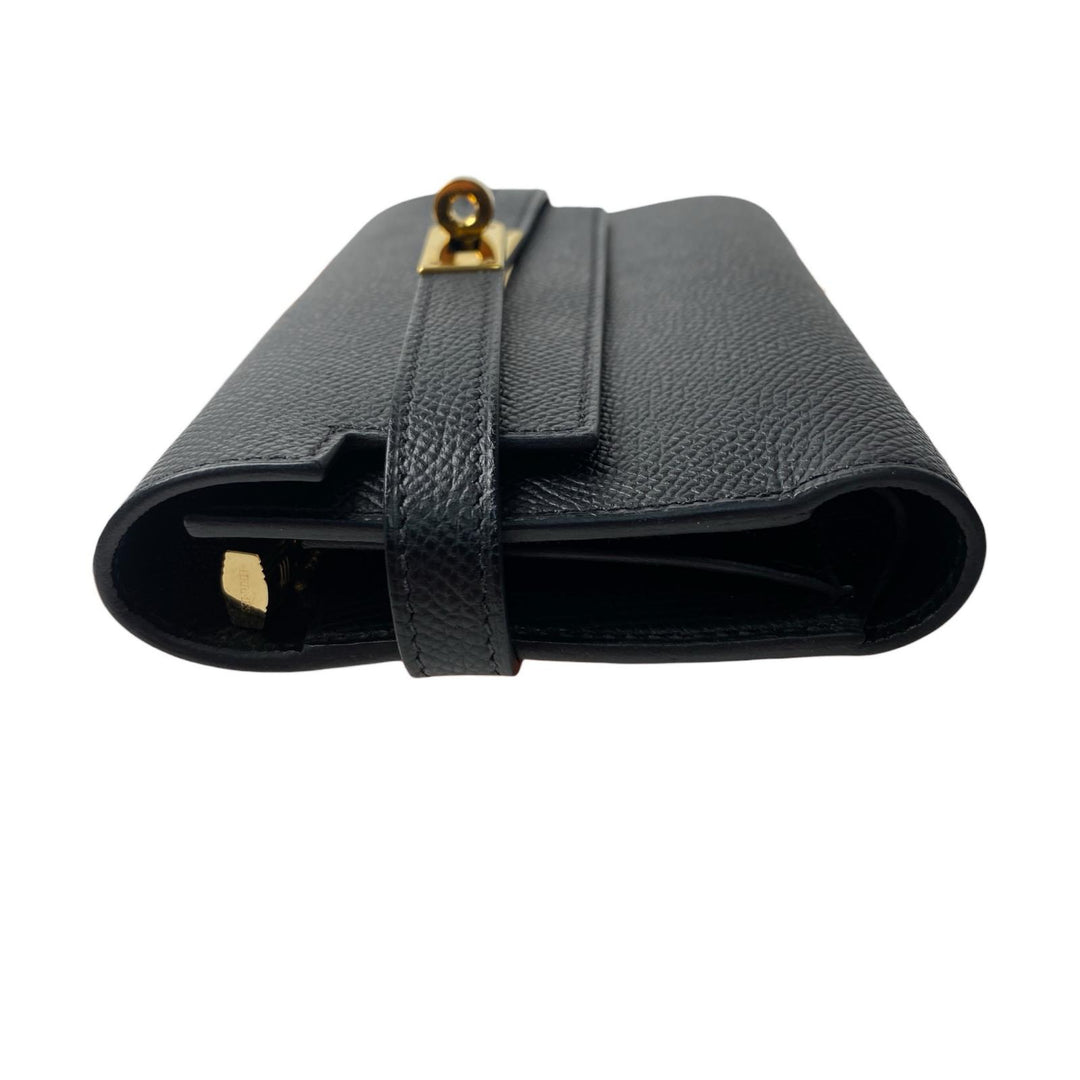 美品 エルメス HERMES ケリーウォレット ミディアム 黒 エプソン GD金具 D刻印 レディース