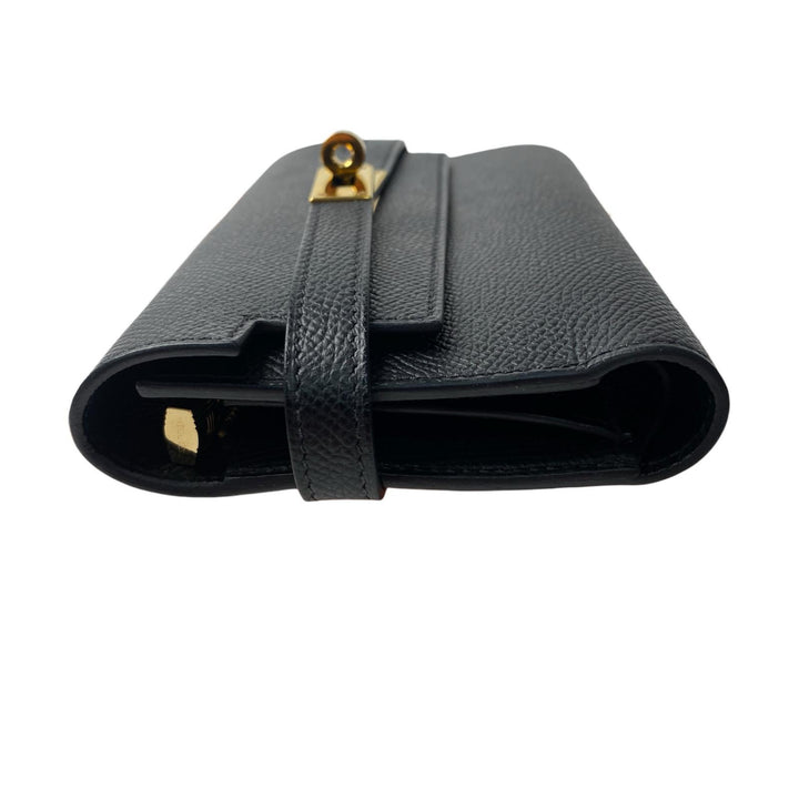 美品 エルメス HERMES ケリーウォレット ミディアム 黒 エプソン GD金具 D刻印 レディース
