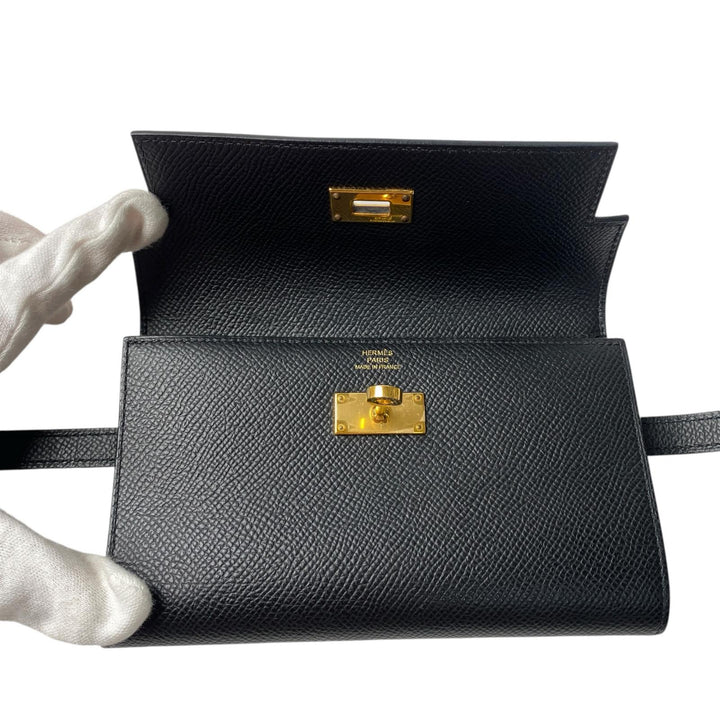 美品 エルメス HERMES ケリーウォレット ミディアム 黒 エプソン GD金具 D刻印 レディース