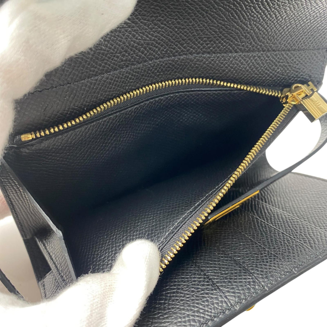 美品 エルメス HERMES ケリーウォレット ミディアム 黒 エプソン GD金具 D刻印 レディース