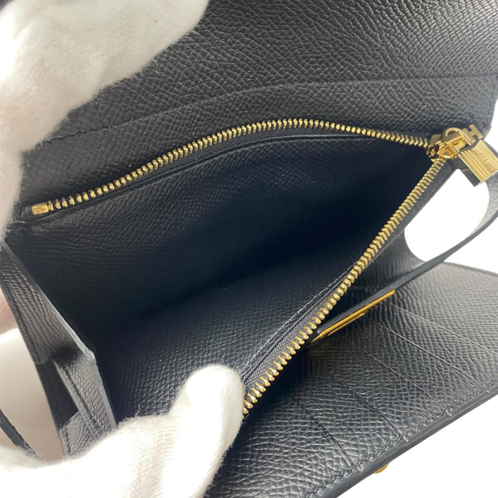 美品 エルメス HERMES ケリーウォレット ミディアム 黒 エプソン GD金具 D刻印 レディース