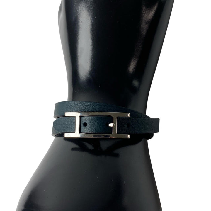 美品 エルメス HERMES ドゥブルトゥール ブレスレットネイビー レディース