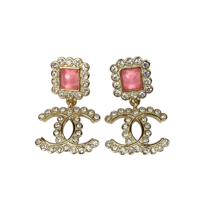 美品 シャネル CHANEL レディース ピアス A21K ラインストーン ピンク ゴールド【中古】