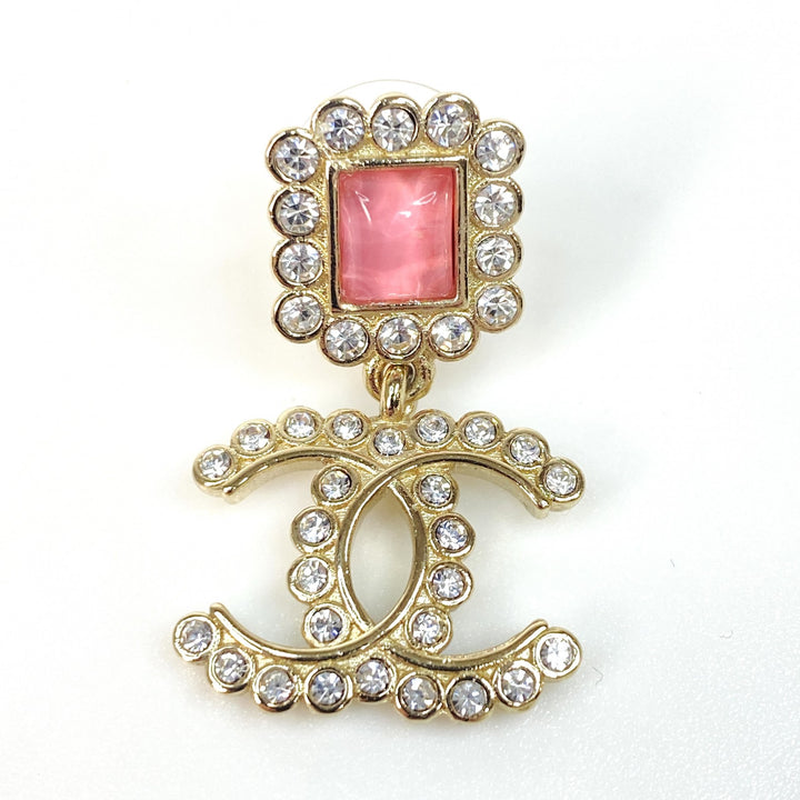 美品 シャネル CHANEL レディース ピアス A21K ラインストーン ピンク ゴールド【中古】