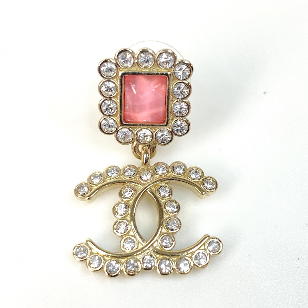 美品 シャネル CHANEL レディース ピアス A21K ラインストーン ピンク ゴールド【中古】