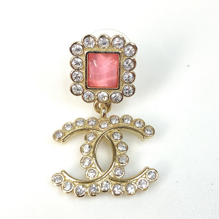 美品 シャネル CHANEL レディース ピアス A21K ラインストーン ピンク ゴールド【中古】