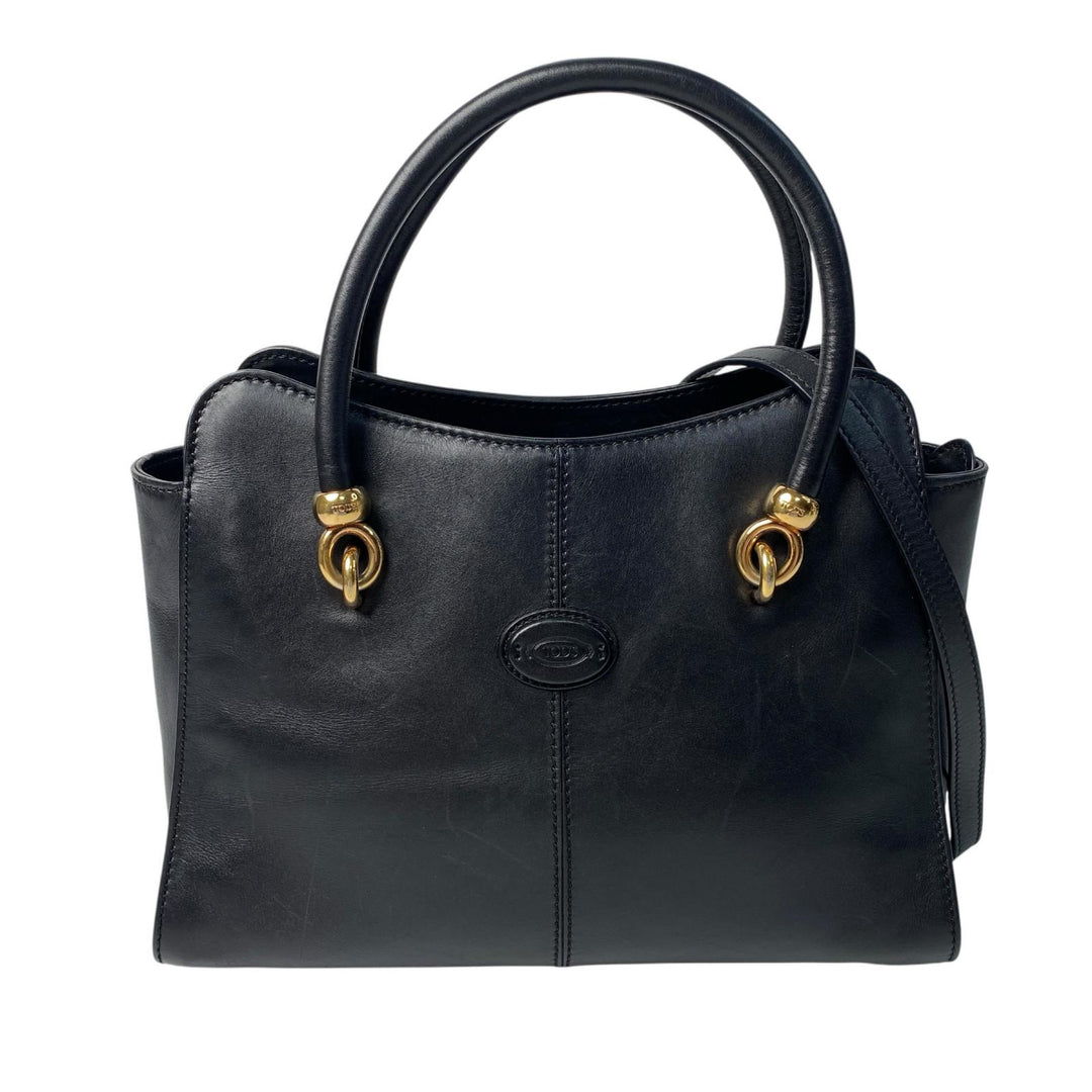 TOD'S トッズ ブラック レザー 2way ショルダーバッグ ハンドバッグ 斜めがけ クロスボディ レディース