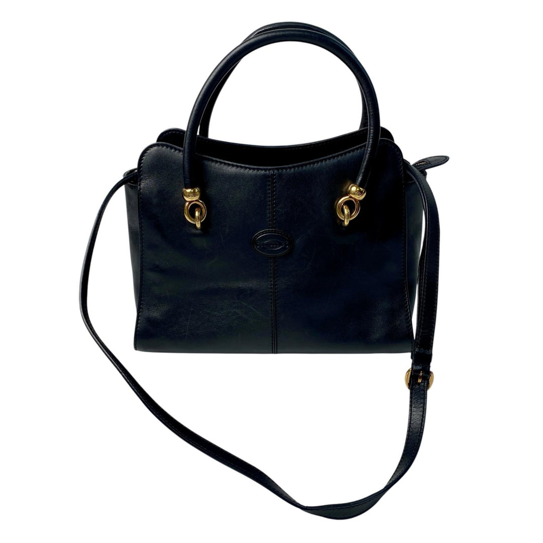 TOD'S トッズ ブラック レザー 2way ショルダーバッグ ハンドバッグ 斜めがけ クロスボディ レディース