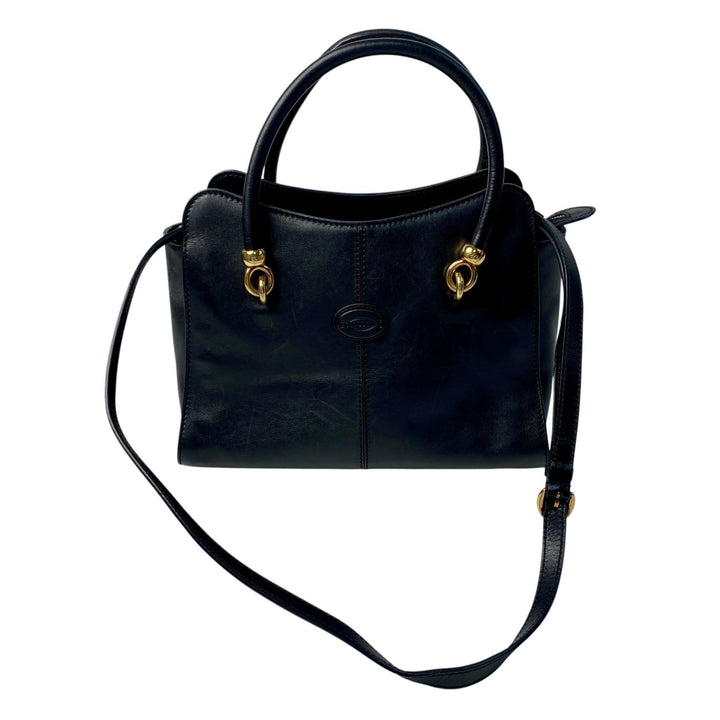 TOD'S トッズ ブラック レザー 2way ショルダーバッグ ハンドバッグ 斜めがけ クロスボディ レディース