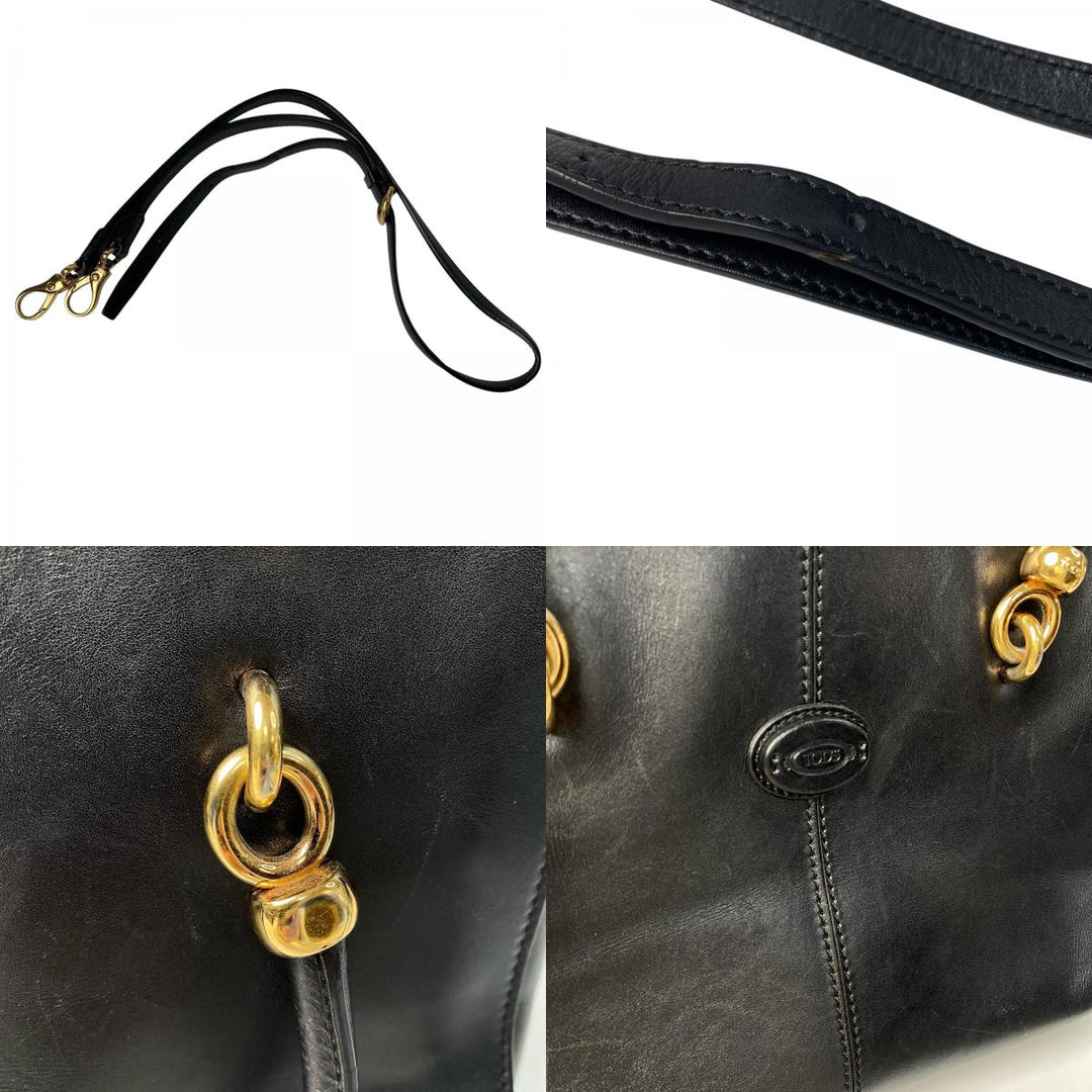 TOD'S トッズ ブラック レザー 2way ショルダーバッグ ハンドバッグ 斜めがけ クロスボディ レディース