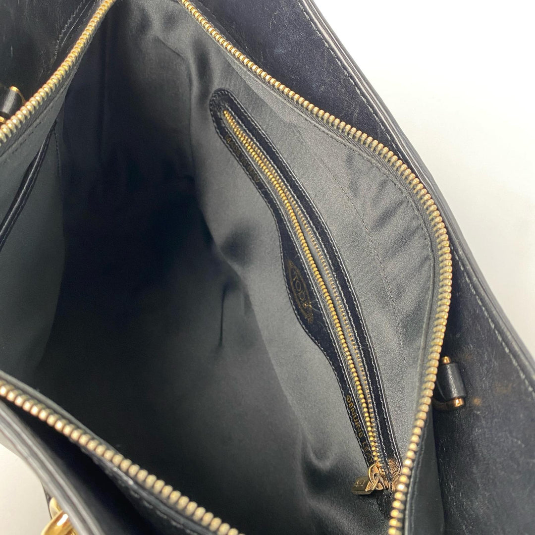 TOD'S トッズ ブラック レザー 2way ショルダーバッグ ハンドバッグ 斜めがけ クロスボディ レディース