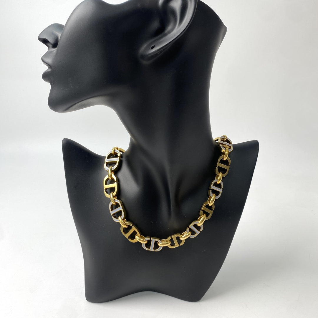 美品 ディオール DIOR レディース 喜平 ロゴ ネックレス ゴールド バイカラー