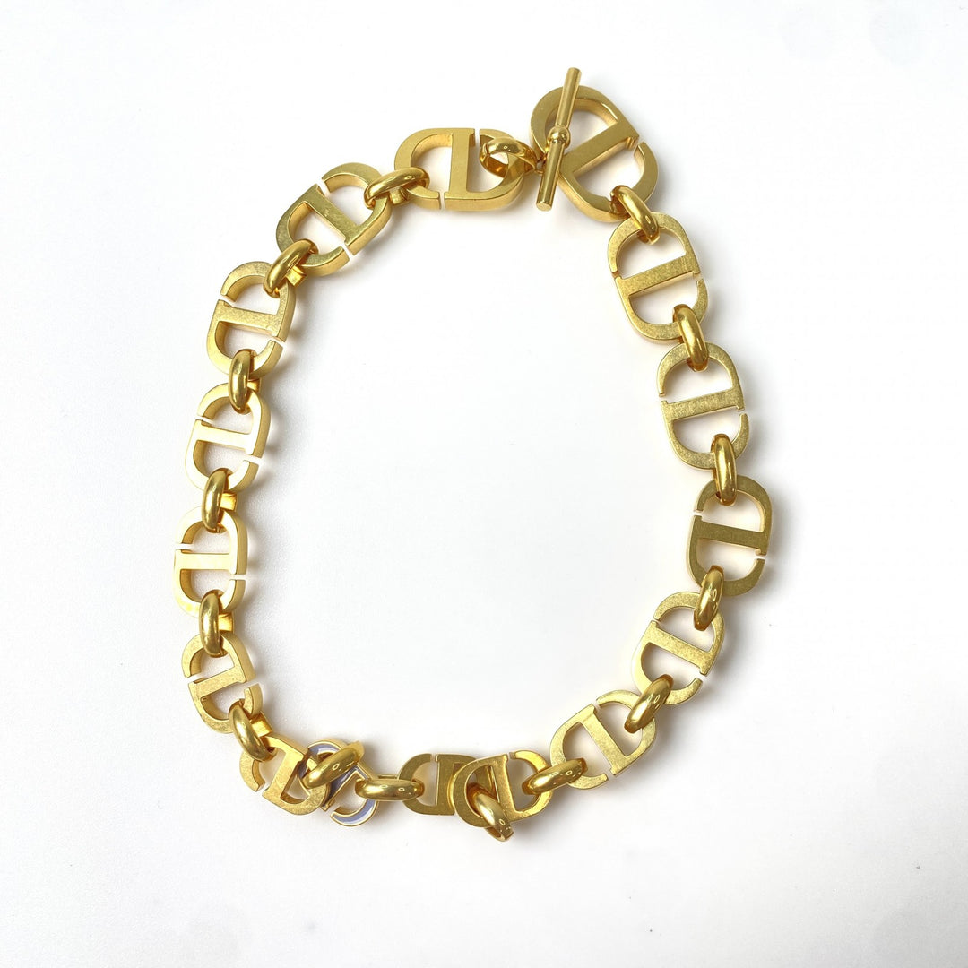 美品 ディオール DIOR レディース 喜平 ロゴ ネックレス ゴールド バイカラー