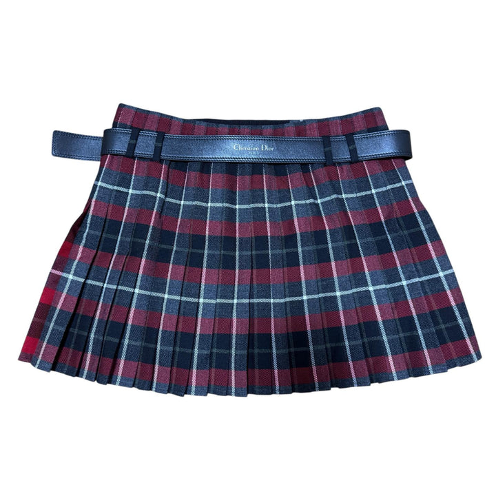 美品 Dior ディオール チェック柄 ミニ プリーツスカート ベルト付 #42 511J73A1640 レディース