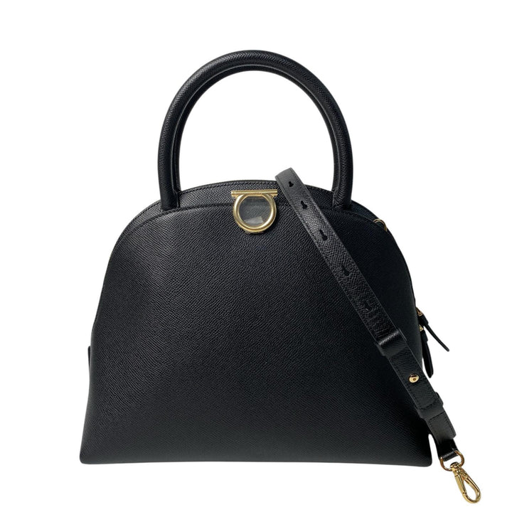 新品同様 フェラガモ Ferragamo ガンチーニ 2way ショルダーバッグ ハンドバッグ レザー ブラック 斜めがけ クロスボディ レディース