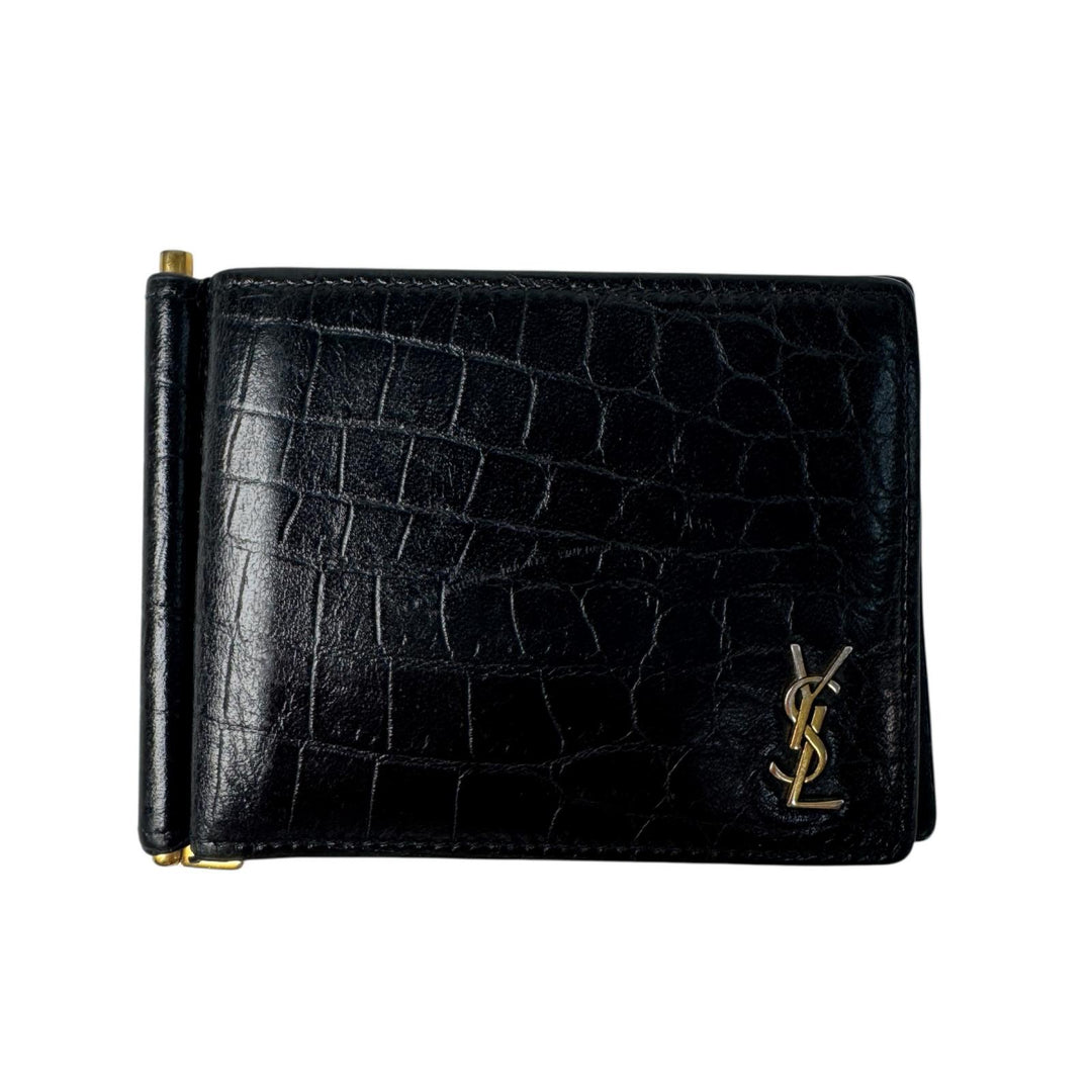 イヴサンローラン Yves Saint Laurent マネークリップ 二つ折り財布 札入れ YSL メンズ　型押しクロコ