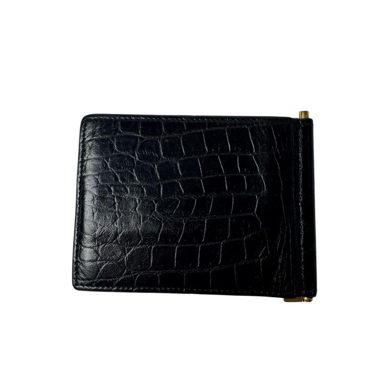 イヴサンローラン Yves Saint Laurent マネークリップ 二つ折り財布 札入れ YSL メンズ　型押しクロコ