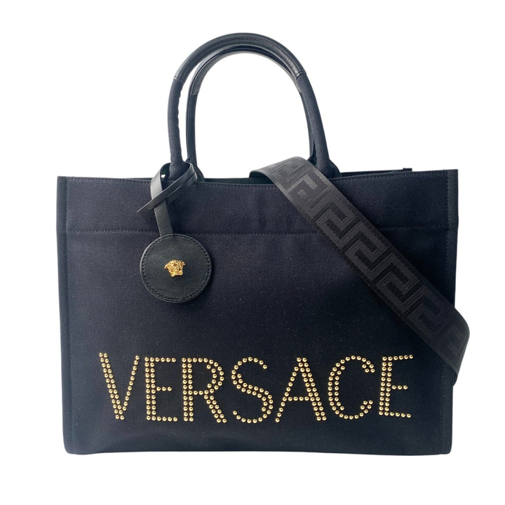 未使用 ヴェルサーチェ ヴェルサーチ VERSACE レディース スタッズロゴ 2way トートバッグ ショルダーバッグ 1A10397