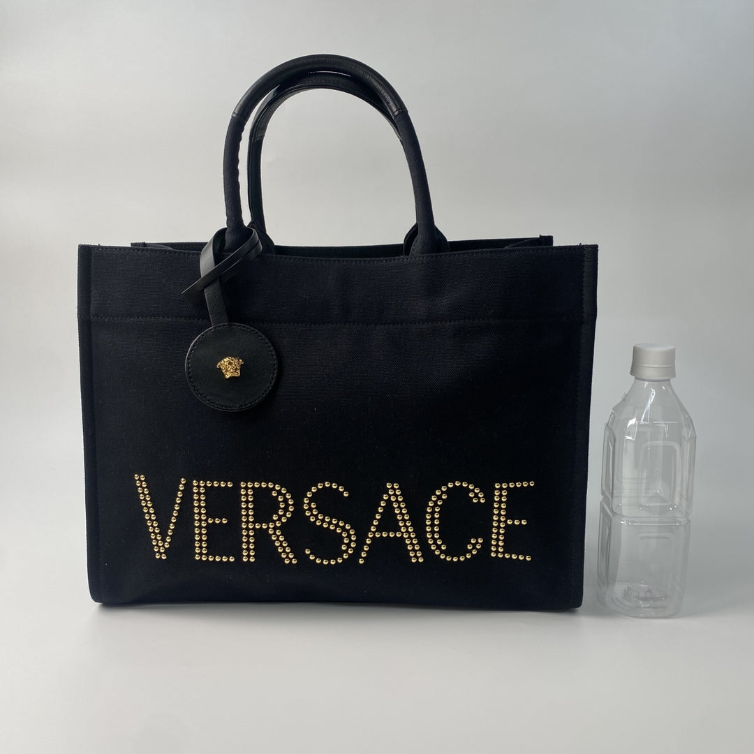 未使用 ヴェルサーチェ ヴェルサーチ VERSACE レディース スタッズロゴ 2way トートバッグ ショルダーバッグ 1A10397