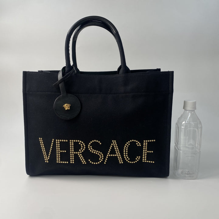 未使用 ヴェルサーチェ ヴェルサーチ VERSACE レディース スタッズロゴ 2way トートバッグ ショルダーバッグ 1A10397