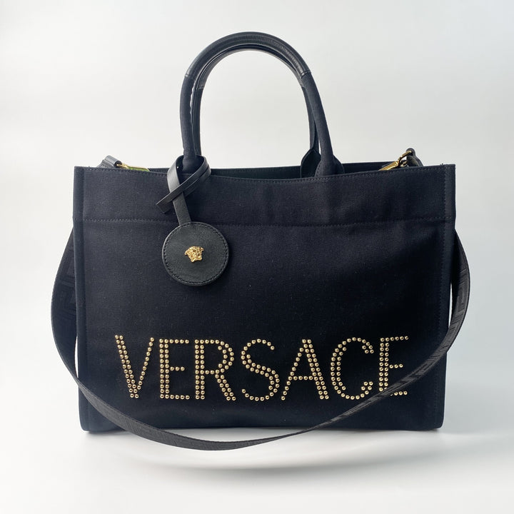 未使用 ヴェルサーチェ ヴェルサーチ VERSACE レディース スタッズロゴ 2way トートバッグ ショルダーバッグ 1A10397