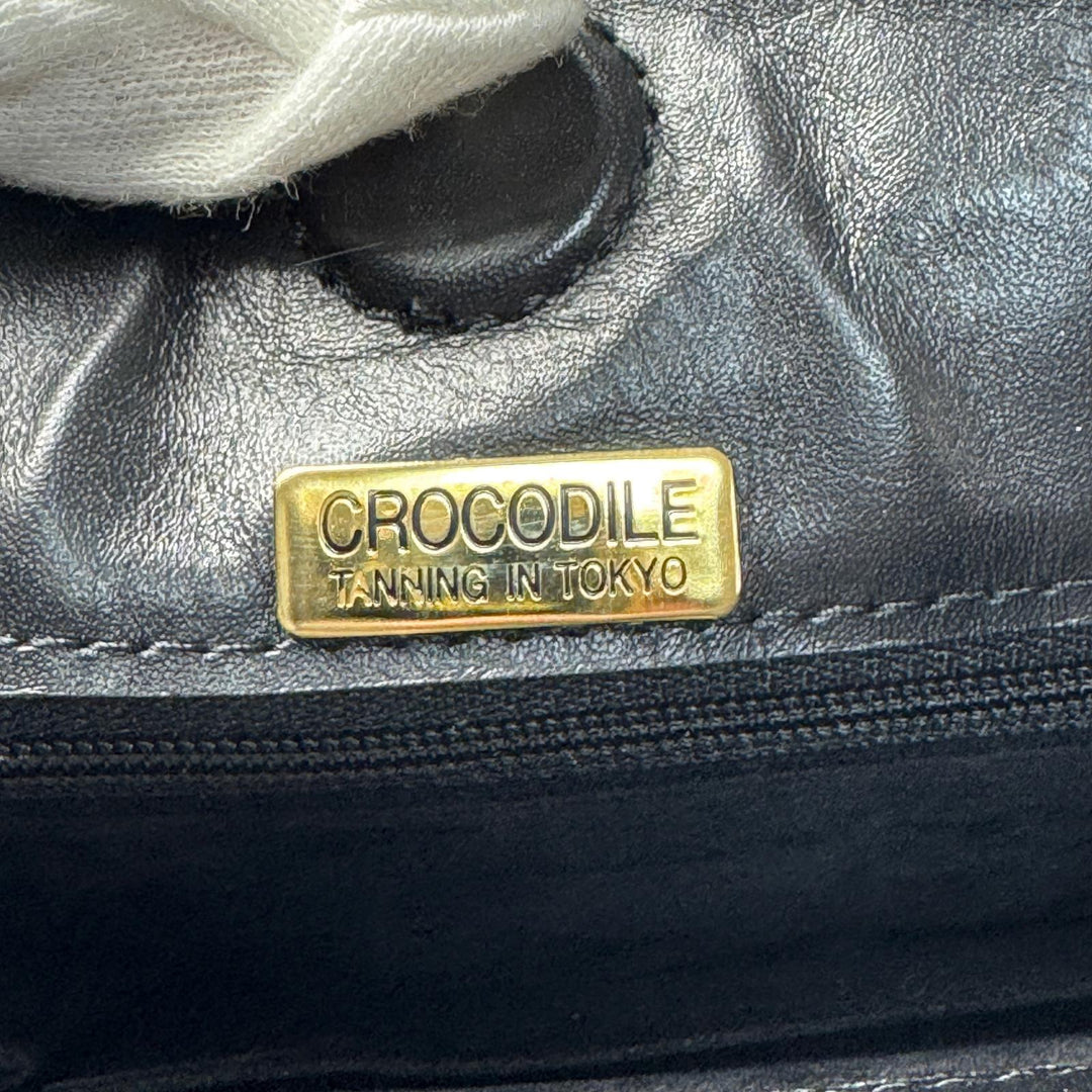 美品 ショルダーバッグ マット クロコ 日本製 ブラック レディース