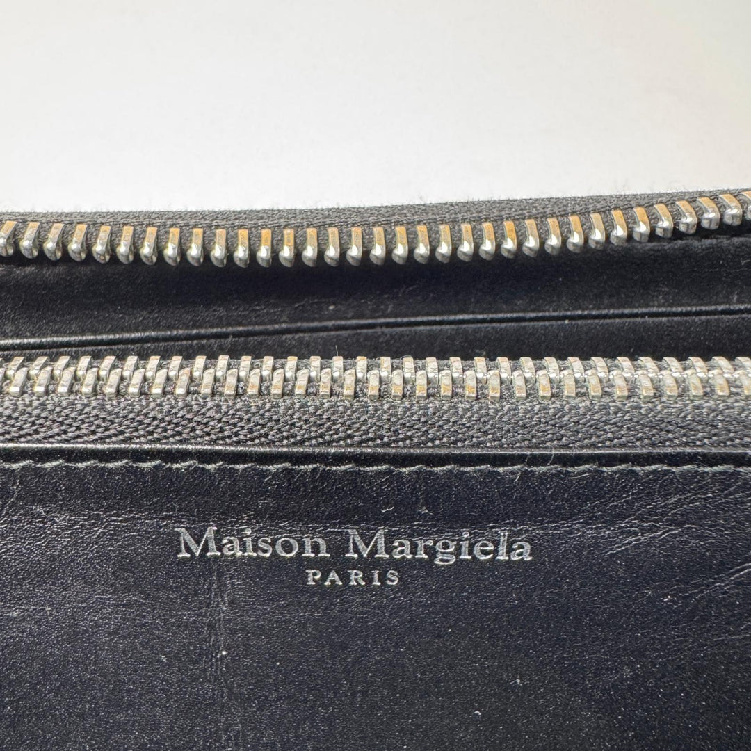 メゾンマルジェラ Maison Margiela L字ラウンドファスナー 4ステッチ レザー 長財布 ブラック S35UI0431 メンズ