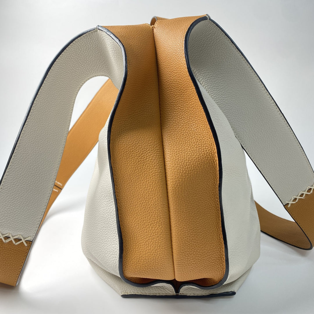 美品 ロエベ LOEWE レディース バイカラー レザー ショルダーバッグ トートバッグ 肩がけ