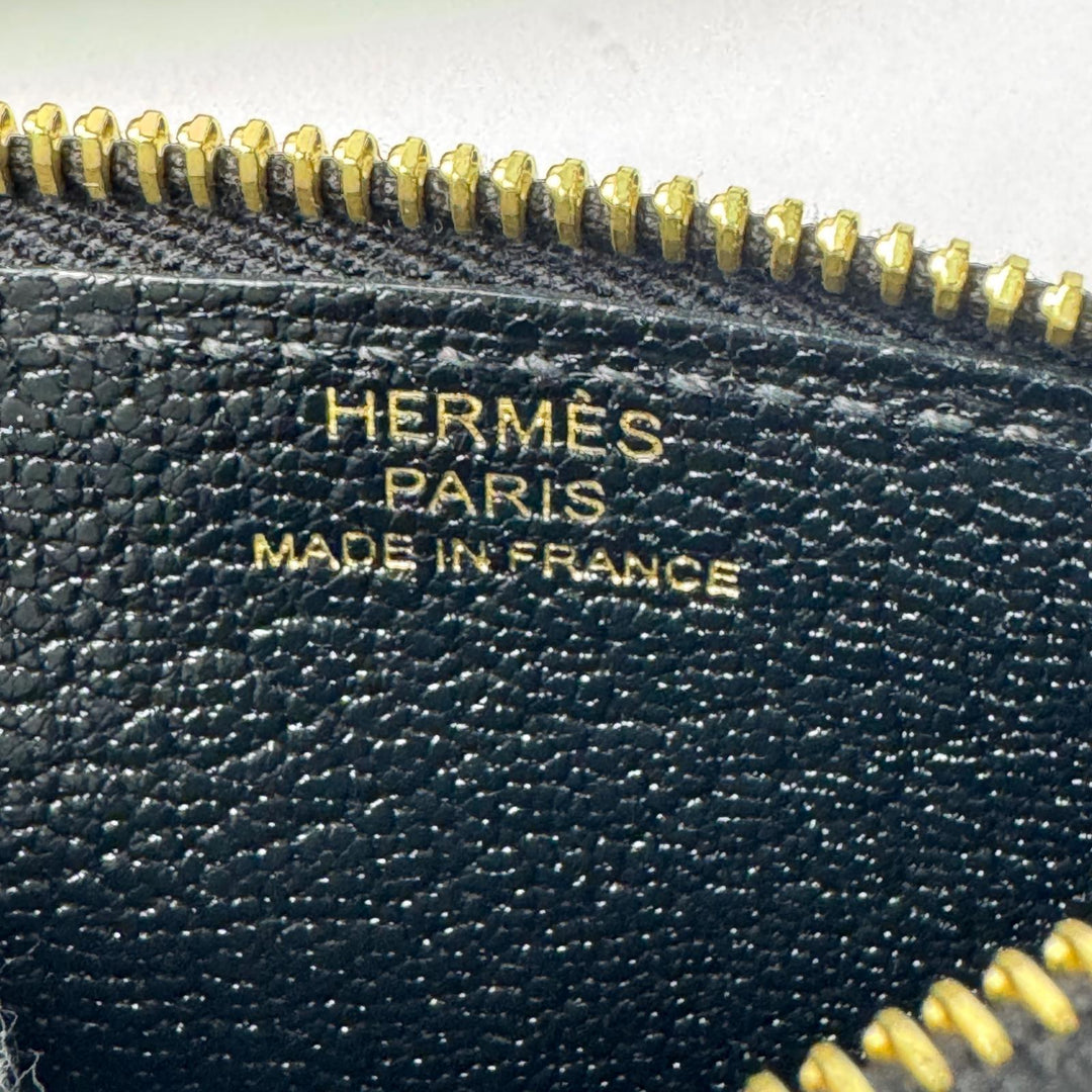 美品 エルメス HERMES ルリ スリムウォレット ブラック コインケース GD金具 U刻印 レディース