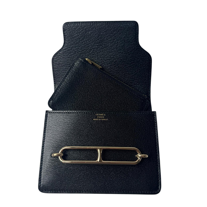 美品 エルメス HERMES ルリ スリムウォレット ブラック コインケース GD金具 U刻印 レディース