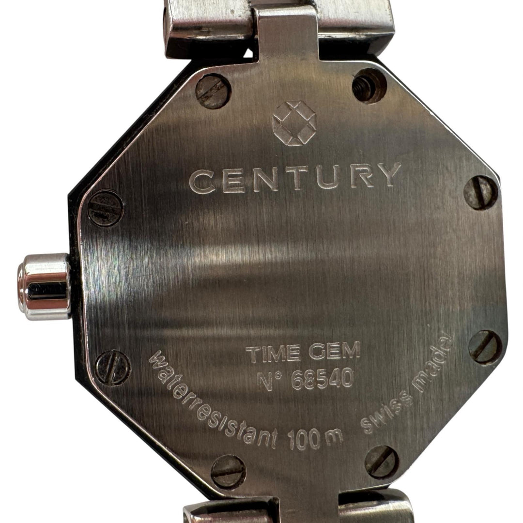 美品 CENTURY センチュリー タイムジェム 黒文字盤 SS クォーツ レディース