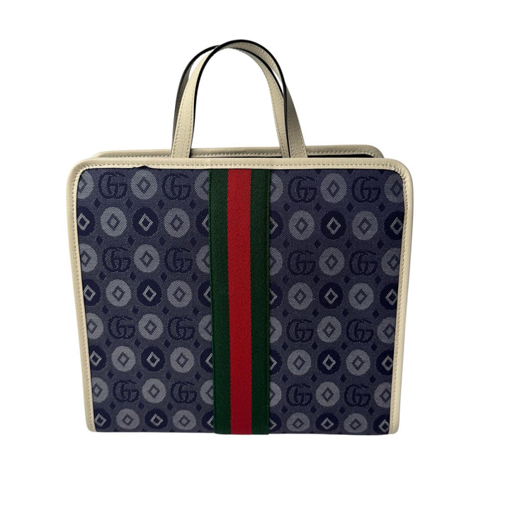美品 グッチ GUCCI ダブルG デニムキャンバス トートバッグ 605614 レディース