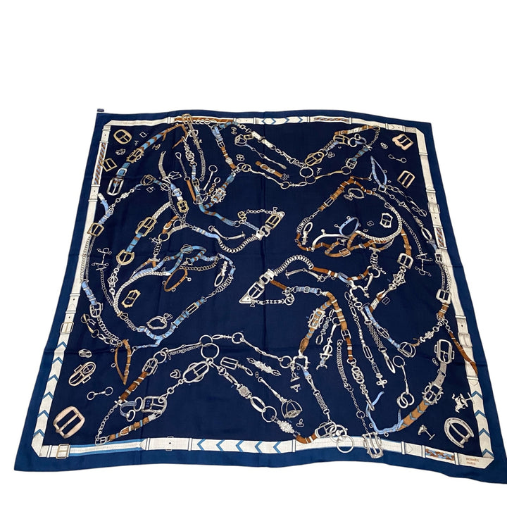 美品 エルメス HERMES レディース カレジェアン シュヴォーデシェネ 140 スカーフ バンダナ