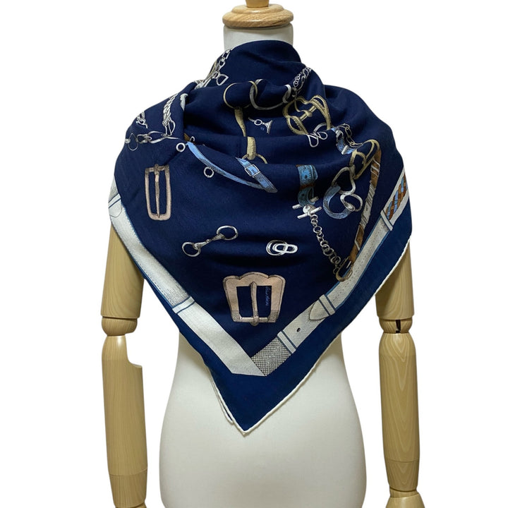 美品 エルメス HERMES レディース カレジェアン シュヴォーデシェネ 140 スカーフ バンダナ