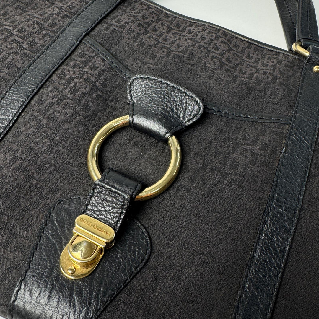 ドルチェ＆ガッバーナ D&G Dolce＆Gabbana ロゴ キャンバス レザー ヴィンテージ トートバッグ レディース