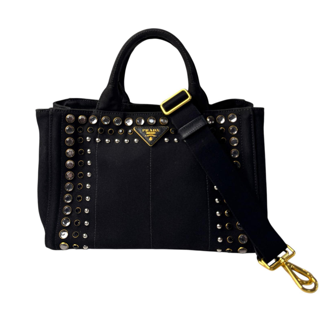 プラダ PRADA カナパ ビジュー スタッズ 2WAY トートバッグ ショルダーバッグ 斜めがけ クロスボディ レディース