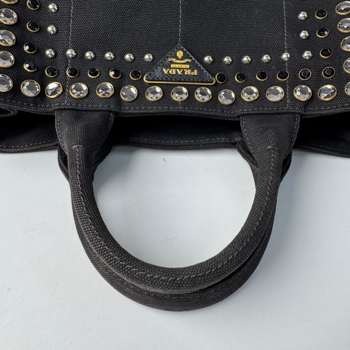 プラダ PRADA カナパ ビジュー スタッズ 2WAY トートバッグ ショルダーバッグ 斜めがけ クロスボディ レディース