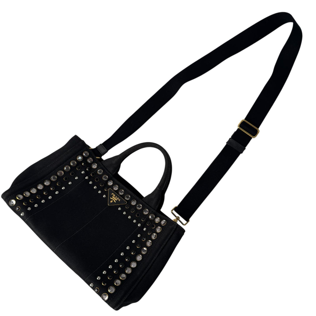 プラダ PRADA カナパ ビジュー スタッズ 2WAY トートバッグ ショルダーバッグ 斜めがけ クロスボディ レディース