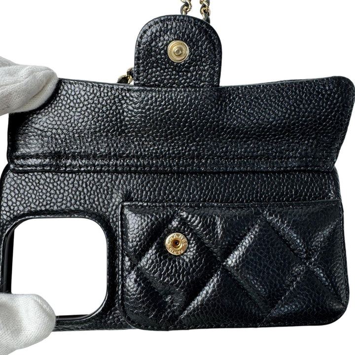 シャネル CHANEL フォンケース キャビア チェーンショルダー iPhone15Pro レディース