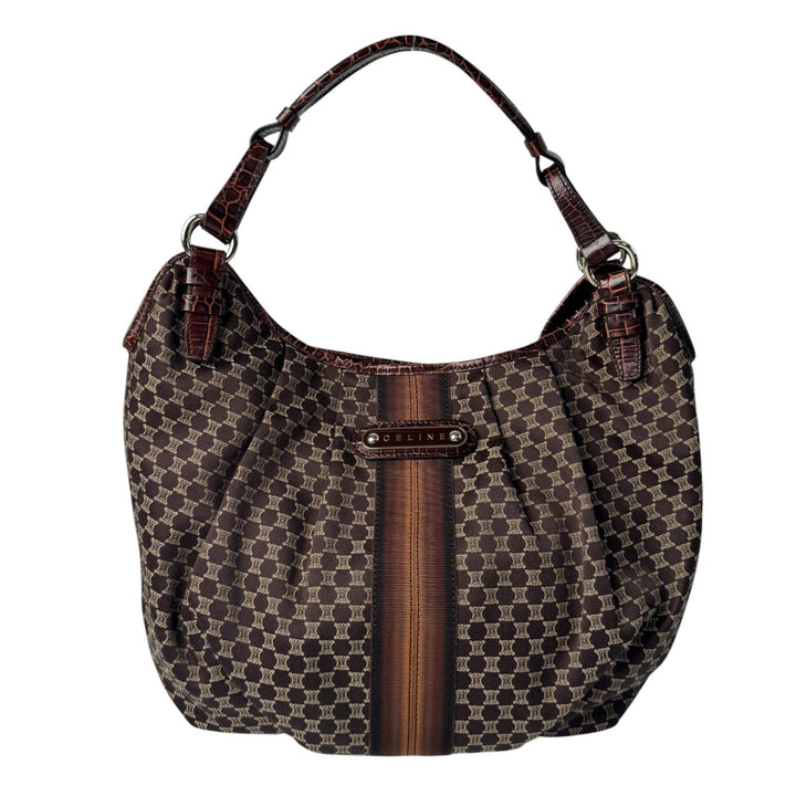 美品 セリーヌ CELINE マカダム ワンショルダー ハンドバッグ キャンバス×レザー レディース