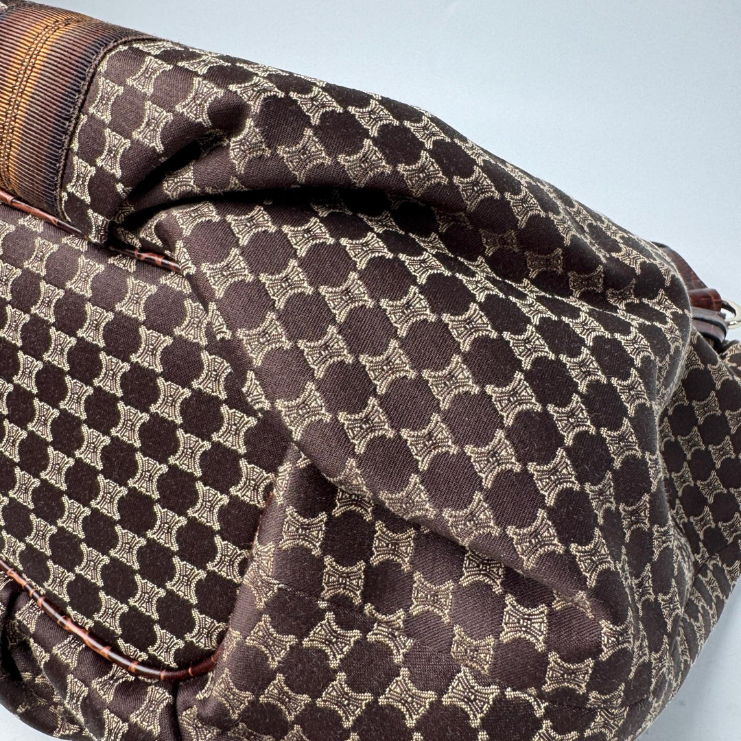 美品 セリーヌ CELINE マカダム ワンショルダー ハンドバッグ キャンバス×レザー レディース