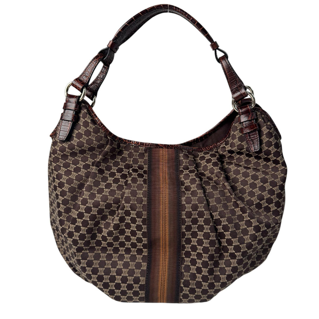 美品 セリーヌ CELINE マカダム ワンショルダー ハンドバッグ キャンバス×レザー レディース