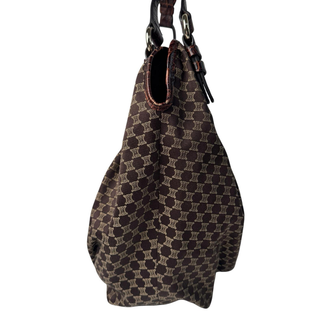 美品 セリーヌ CELINE マカダム ワンショルダー ハンドバッグ キャンバス×レザー レディース
