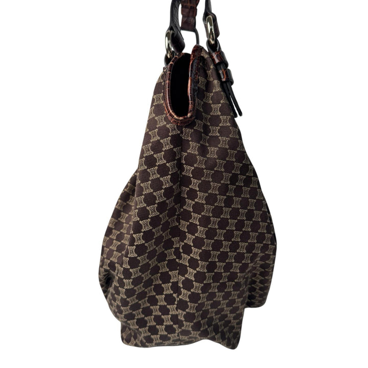 美品 セリーヌ CELINE マカダム ワンショルダー ハンドバッグ キャンバス×レザー レディース