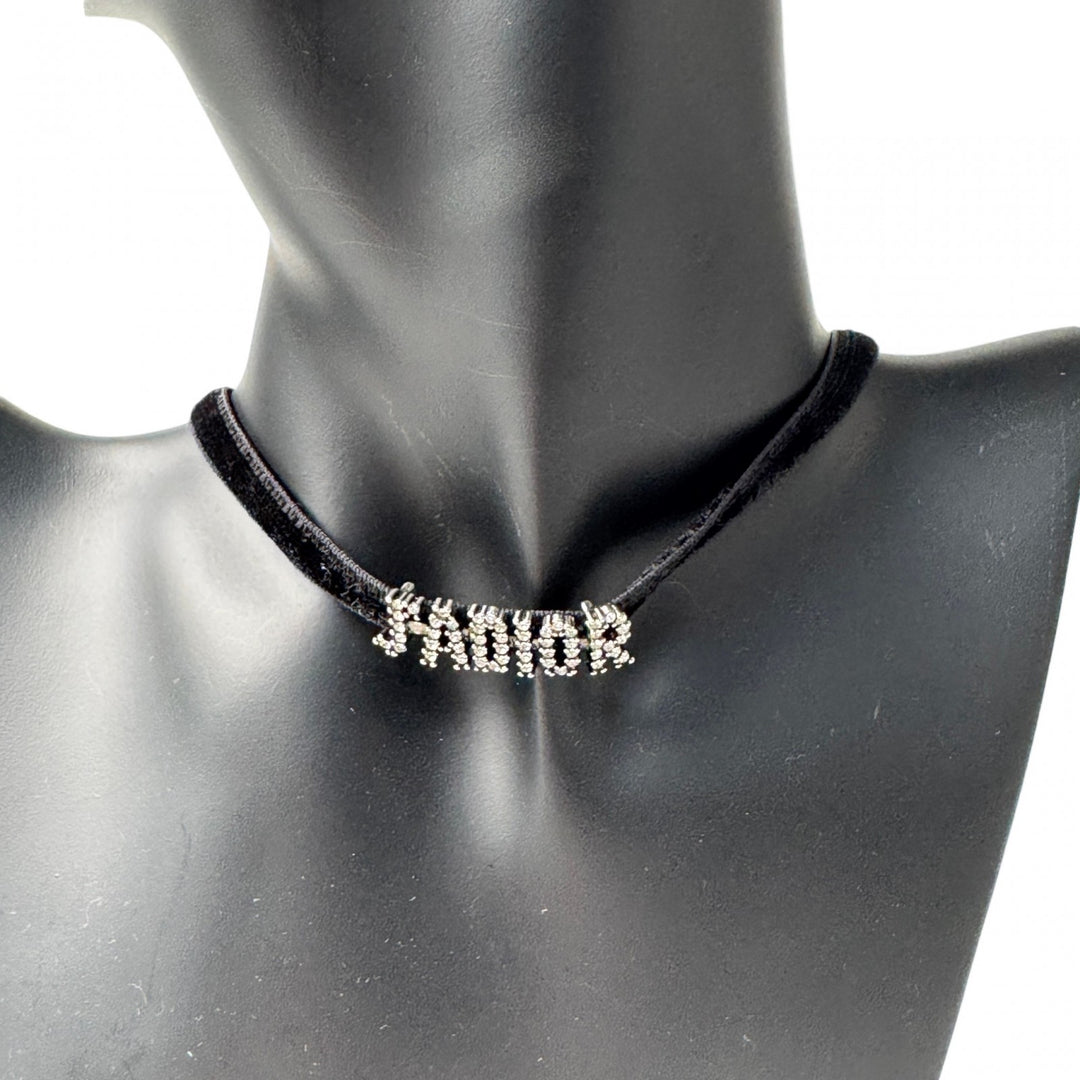ディオール DIOR J'ADIORロゴ チョーカー ラインストーン ベルベット レディース